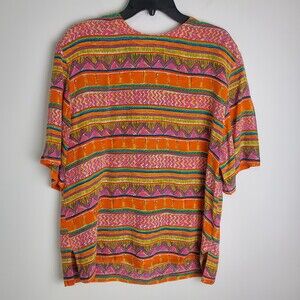 Vintage August Silk Colorful Abstract Print Silk T-Shirt Size Large